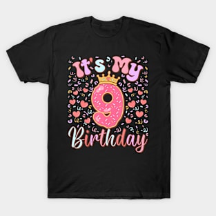 Its My 9Th Birthday Cake Donut 9 Years Old Confetti Kids T-Shirt